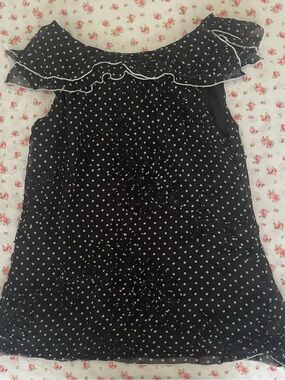 Black Polka Dot Ruffle Neck Sleeveless Top